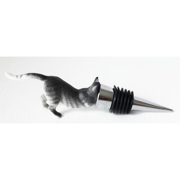 2 Cat Wine Stopper Ashley Nicole Designs Hand Blown & Cat Crawling Into Bottle - Picture 4 of 5